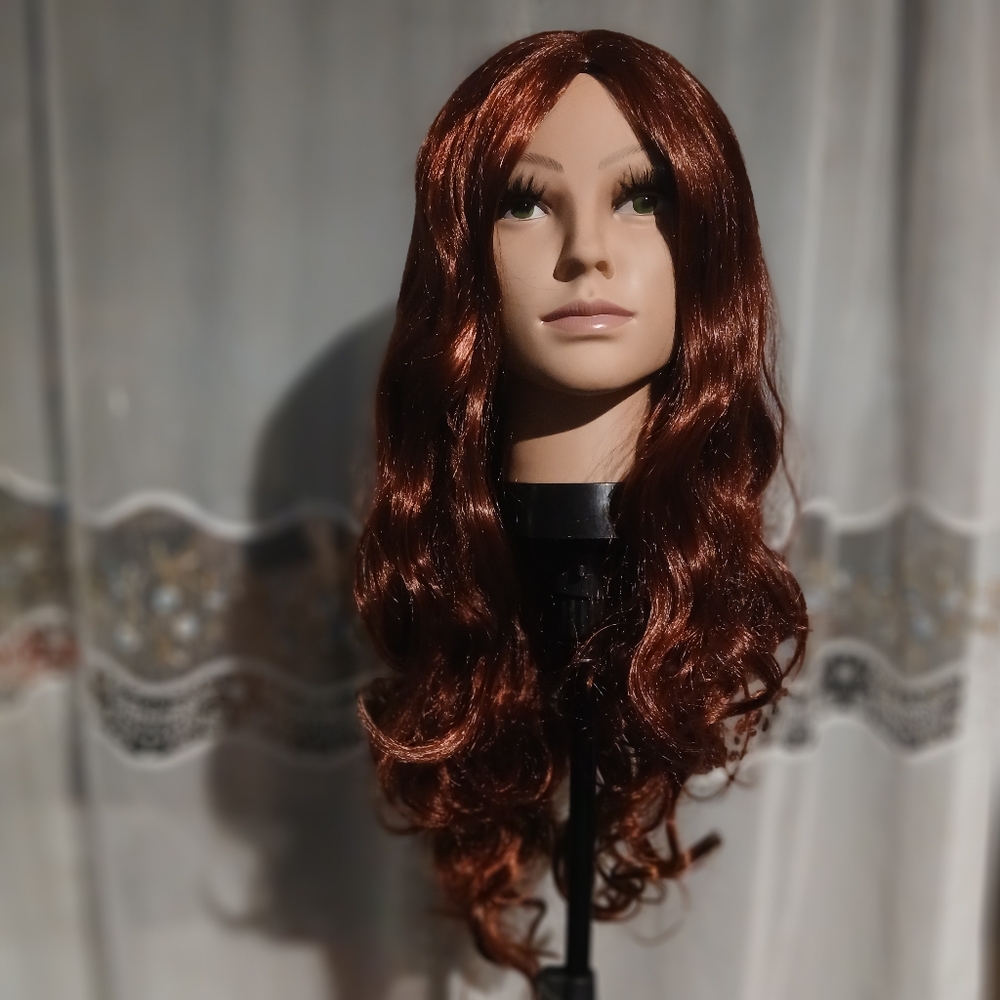 Red Auburn Wavy Loose Curls Curly 24 Inch Synthetic Hair Wig